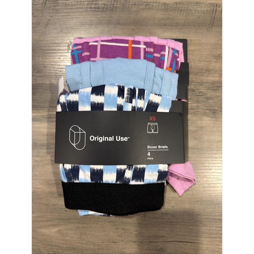 Original Men's Plaid/Solid Boxer Briefs 4 Pack Blue/Pink/White, XS